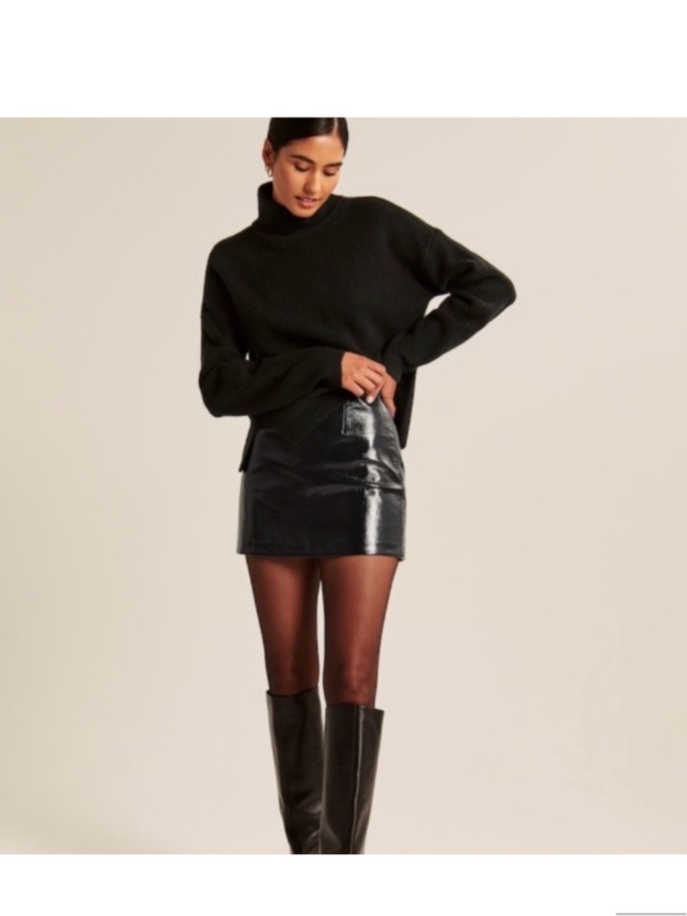Abercrombie & Fitch Patent Vegan Leather Mini Skirt in Midnight Navy Medium